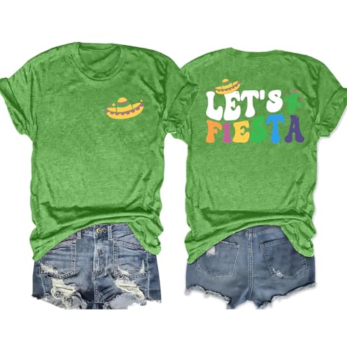 Cinco De Mayo T Shirt for Women: Let's Fiesta Shirts Funny Mexican Party Tee Sombrero 5 De Mayo Graphic Tops