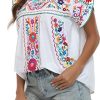 Women's Summer Boho Embroidery Mexican Bohemian Tops Shirt Tunic