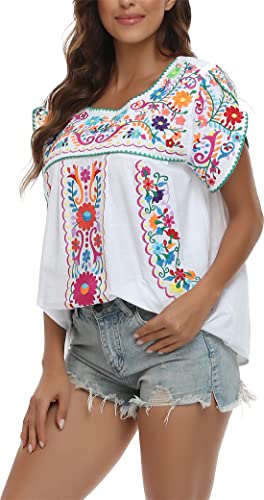 Women's Summer Boho Embroidery Mexican Bohemian Tops Shirt Tunic
