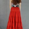 Women's Cotton 5 Tiered A Line Pleated Maxi Skirt Long Boho Gypsy Dance Skirts