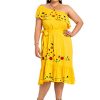 851 - Plus Size Embroidered Off Shoulder Mexican Hawaii Floral Summer Sun Dress