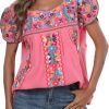 Mexican Shirts for Women Embroidered Tops Traditional Peasant Summer Tunic Blouse