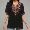 Mexican Embroidered Tops for Women Bohemian Peasant Shirts Boho Tunic Traditional Clothes Floral Fiesta Blouse