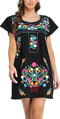 Women Embroidered Lace Short Sleeve Dress Peasant Maxi Boho Dress