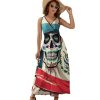 Mexican American Flag Skull Womens Casual Sleeveless Dress Maxi Long Beach Dress Sundress