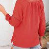 Womens 3/4 Sleeve Tops Pleated Business Casual Outifits V Neck Blouses Office Loose Shirts