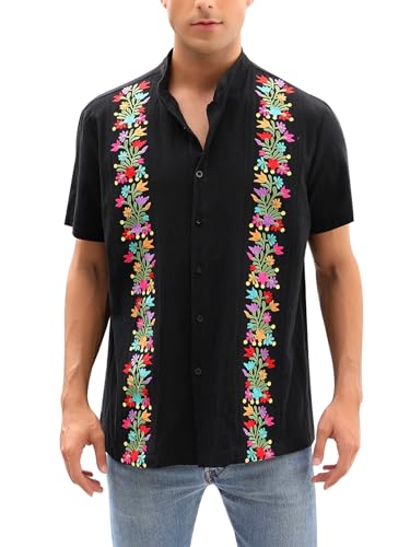 Mexican Shirts for Men Guayabera Shirt Traditional Embroidered Dress Up Fiesta Independence Day of The Dead Cinco De Mayo