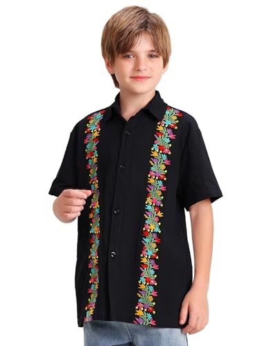 Mexican Guayabera Shirts for Boys Kid Cinco De Mayo Fiesta Traditional Embroidered Collared Short Sleeve