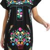 Women Embroidered Lace Short Sleeve Dress Peasant Maxi Boho Dress