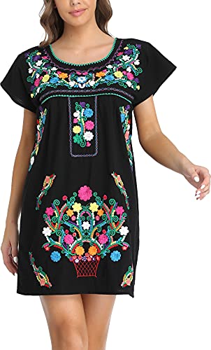 Women Embroidered Lace Short Sleeve Dress Peasant Maxi Boho Dress