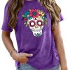 Dia De Los Muertos Shirt for Women Sugar Skull Tshirts Day of Dead T-Shirts Skull Graphic Tops
