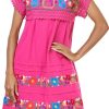 Women Embroidered Mexican Peasent Lace Short Sleeves Dress