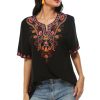 Mexican Embroidered Tops for Women Bohemian Peasant Shirts Boho Tunic Traditional Clothes Floral Fiesta Blouse