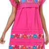 Women Embroidered Mexican Peasent Lace Short Sleeves Dress