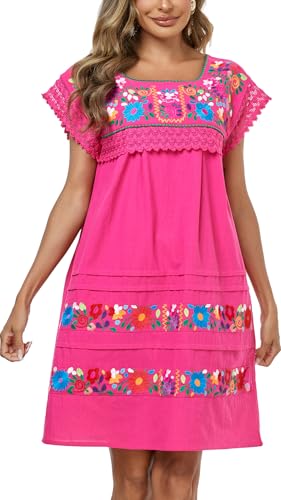 Women Embroidered Mexican Peasent Lace Short Sleeves Dress