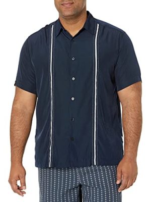 Paneled Short Sleeve Shirt for Men, Classic Fit, Wrinkle Resistant, Casual Button-Down Shirt With Spread Collar