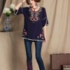 Mexican Shirts Peasant Blouses Cotton Embroidered 3/4 Sleeve Bohemian Tops Boho Clothes for Women Summer Fiesta
