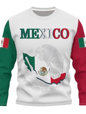 Mexico Eagle Long Sleeve T-Shirt Mexican Flag Tee 3D Printed Mexico Jersey Round Neck Long Sleeve Top Unisex