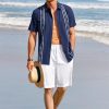 Mens Short Sleeve Guayabera Shirts Linen Cotton Button Down Mexican Embroidered Cuban Wedding Shirt Summer Beach Tops