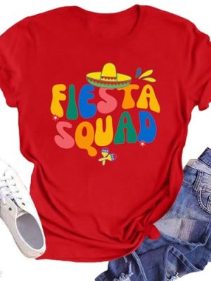 Cinco De Mayo Shirt Women: Let's Fiesta Shirt Mexican Party T-Shirt Graphic Tee Funny Letter Print Tops