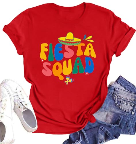 Cinco De Mayo Shirt Women: Let's Fiesta Shirt Mexican Party T-Shirt Graphic Tee Funny Letter Print Tops