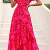 Women's Summer Maxi Dress Casual Wrap Floral Boho Short Sleeve V Neck Split Ruffle Beach Long Dresses