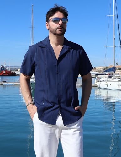 Mens Cuban Guayabera Shirt Short Sleeve Button Down Shirts Summer Beach Vacation Shirts