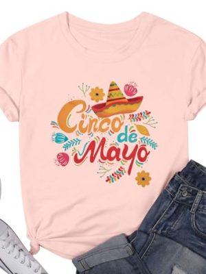 Cinco De Mayo Shirt for Women Mexican Sombrero T-Shirt Funny Mexican Fiesta Party Short Sleeve Tee Top
