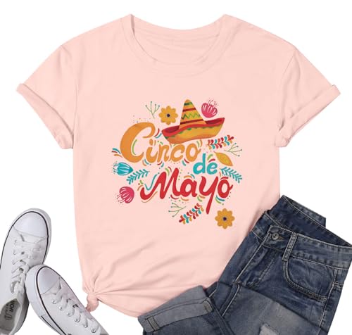 Cinco De Mayo Shirt for Women Mexican Sombrero T-Shirt Funny Mexican Fiesta Party Short Sleeve Tee Top