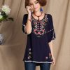 Mexican Shirts Peasant Blouses Cotton Embroidered 3/4 Sleeve Bohemian Tops Boho Clothes for Women Summer Fiesta