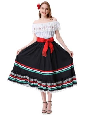Mexican Costume for Women Traditional Mexican Dress for Halloween Cinco De Mayo Fiesta Senorita Blouse Dance Costume