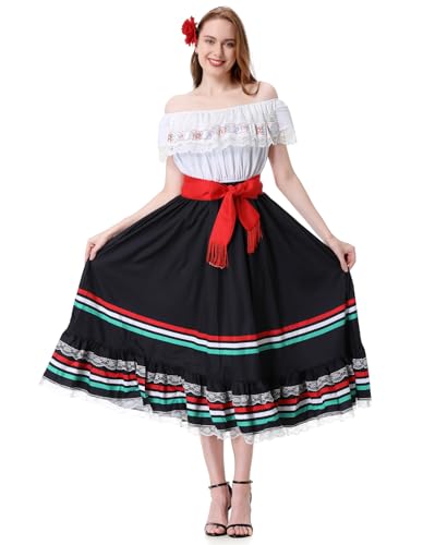 Mexican Costume for Women Traditional Mexican Dress for Halloween Cinco De Mayo Fiesta Senorita Blouse Dance Costume