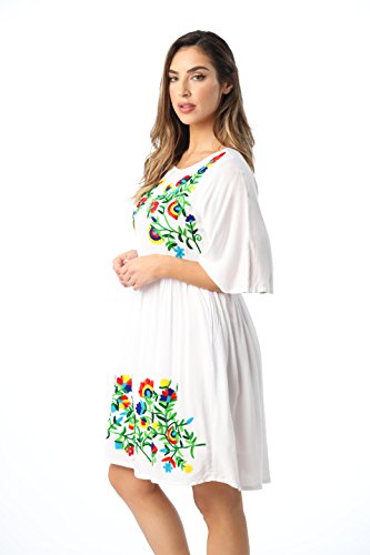Rayon Crepe Short Dress with Multicolored Embroidery