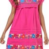 Women Embroidered Mexican Peasent Lace Short Sleeves Dress