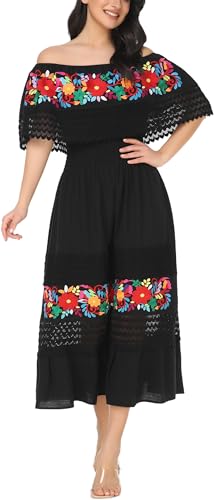 Mexican Dress for Women Boho Embroidered Maxi Lace Wedding Party Dress