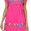 Women Embroidered Mexican Peasent Lace Short Sleeves Dress