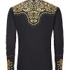 Western Embroidered Cowboy Shirts for Men, Casual Button Down Long Sleeve Shirt with Floral Design