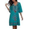 Women’s Embroidered Mexican Fiesta Dress Plus Size Traditional Floral Boho Dresses for Women Peasant Hippie Outfit