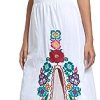 Women's Mexican Floral Embroidered Halter Neck Split Sleeveless Ruffle Party Long Dresses