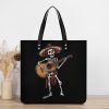 Mexican Skeleton Musician Printed Tote Bag for Women Fashion Handbag with Top Handles Shopping Bags for Work Travel