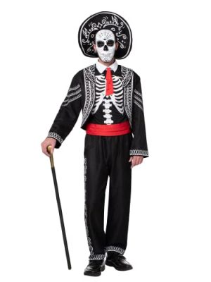 Halloween Adult Men Day of the Dead Costume, Mariachi Jacket with Charro Hat, Adult Halloween Costumes