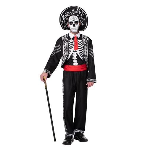 Halloween Adult Men Day of the Dead Costume, Mariachi Jacket with Charro Hat, Adult Halloween Costumes
