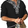 Mens Polyester Linen V Neck Henley Shirt Long Sleeve Caftan Handmade Tunic Embroidered Casual Beach T Shirts