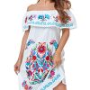 Women Mexican Embroidered Dress Ruffle Collar Sleeveless
