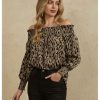 Women's Off Shoulder High Low Tunic Tops Allover Print Long Puff Sleeve Blouse
