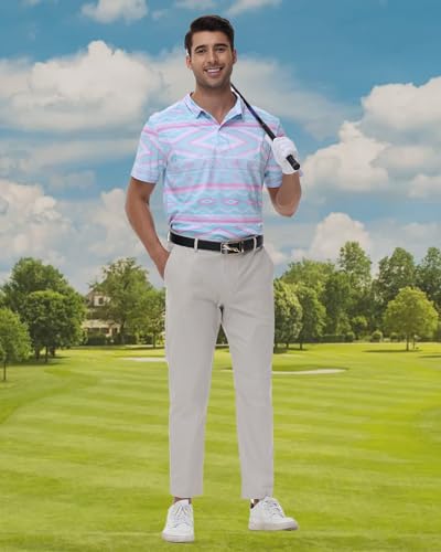 Short Sleeve Golf Polo Shirt, Dry Fit Polo Shirts for Men, Fashion Printed Moisture Transferring