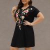 Plus Size Embroidered Dress for Women Mexican Peasant Boho Floral Tradition Fiesta Bohemian Summer Hippie Dresses