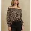 Women's Off Shoulder High Low Tunic Tops Allover Print Long Puff Sleeve Blouse