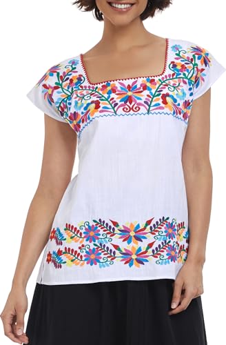 Women's Mexican Shirts Peasant Blouses Embroidered Sleeveless Boho Summer Shirt Fiesta Party Fashion Tank Top