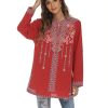 Mexican Embroidered Tops for Women Long Sleeve Shirts Bohemian Flower Peasant Tunics Clothing Boho Blouse